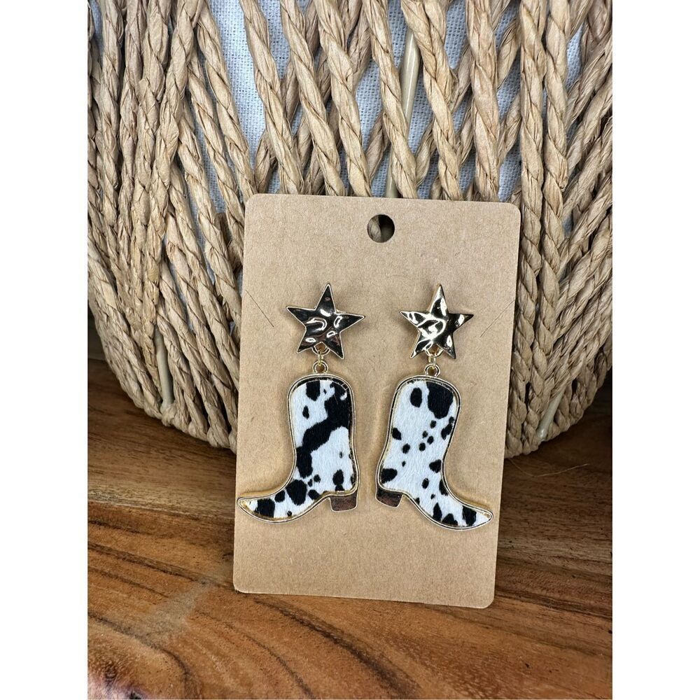 Boot Scooting Boogie Cowgirl Boot Faux Fur Earrings